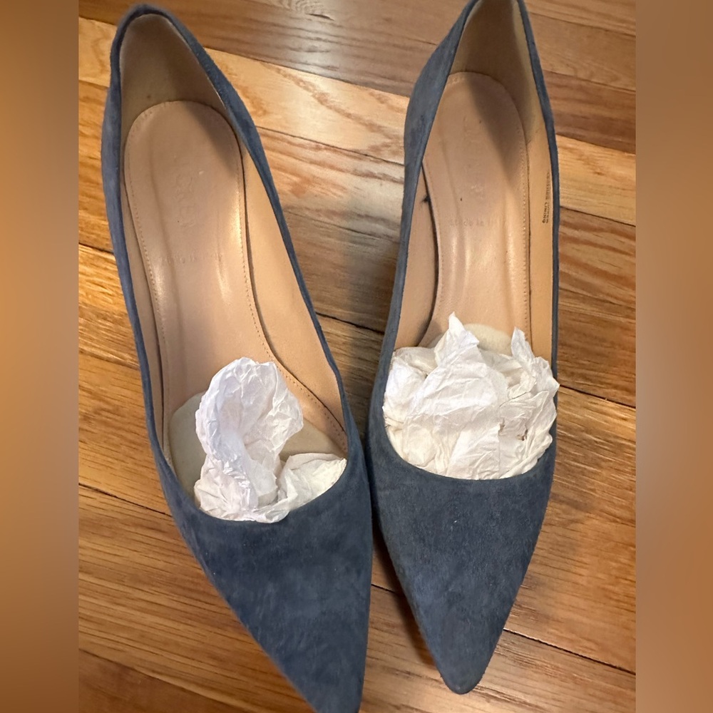 EUC Jcrew Dulci Kitten Heel suede Rhapsody Blue 8.5 Gorgeous!